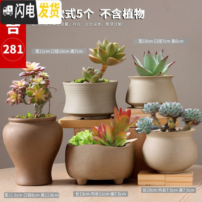 三维工匠多肉花盆粗陶透气大口径肉肉植物中小盆栽简约创意老桩陶瓷盆器 组合281 中等花盆容器
