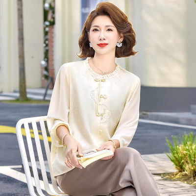 妈妈雪纺衬衫七分袖新中式小衫中老年女装春夏薄款小衫T恤高级感