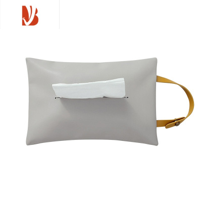 三维工匠MOM皮革纸巾套纯色家用车载pu抽纸盒防水简约北欧ins悬挂抽纸袋 挂绳款—薄墨