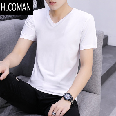 HLCOMANT恤男士短袖V领韩版潮流半袖纯色夏季衣服体恤男装长袖打底衫
