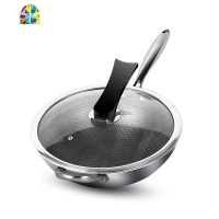 304不锈钢锅炒锅 无油烟无涂层电磁炉燃气灶家用多功能炒菜锅 FENGHOU 34CM单面全屏+盖