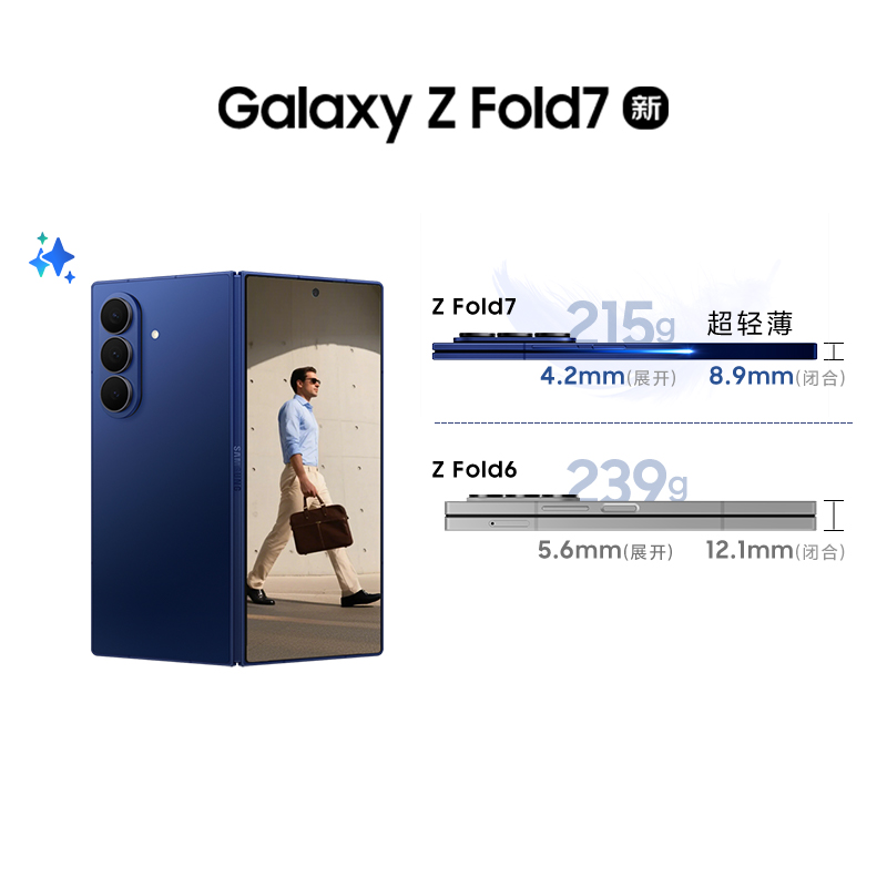 三星 Galaxy Fold7 16+1T 暗影蓝 2亿像素 AI手机 折叠屏手机