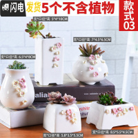 三维工匠多肉花盆陶瓷粗陶透气大口径大号盆栽创意小盆栽 款03套装03(5个) 中小花盆容器