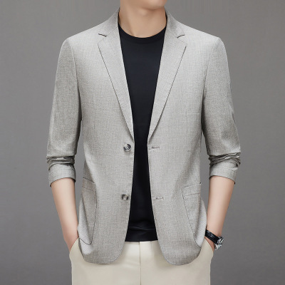 天丝亚麻西装春夏薄款无里布透气男休闲西服修身亚麻便西