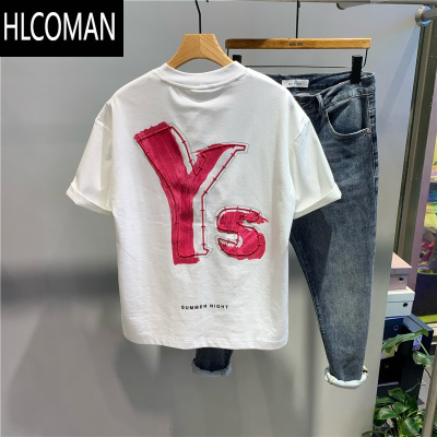 HLCOMAN夏季新款潮牌彩色字母印花圆领短袖T恤男士帅气简约设计半袖体恤