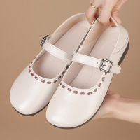 复古风真皮方头玛丽珍鞋女26春新款平底配裙子一字扣浅口四季单鞋