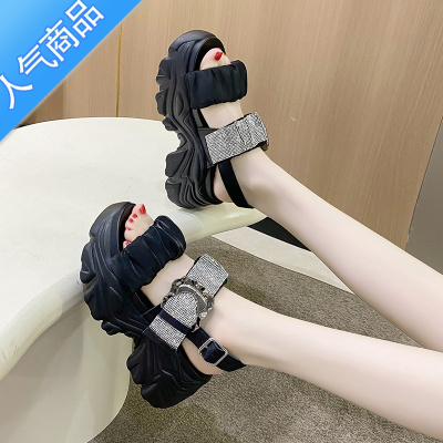 SUNTEK欧货松糕底水钻老爹凉鞋女2022年夏季新款厚底增高运动沙滩罗马鞋