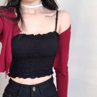 吊带打底背心抹胸带胸垫打底衫可外穿褶皱性感木耳边吊带背心