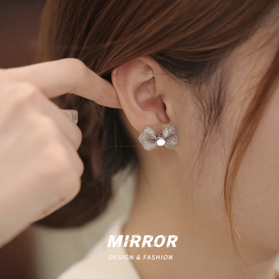 925纯银网纱蝴蝶结银针耳钉女耳环耳饰轻奢小众设计轻奢送女朋友老婆情人节七夕生日礼物