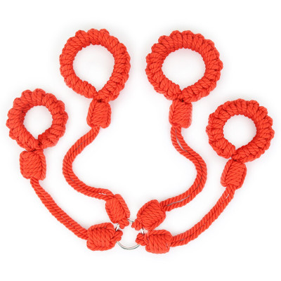 桃色缘 手工编织束缚颈套手脚铐绳艺惩戒教具可调节捆绑绳 sm情趣用品男女用器具私密另类调教成人性 红色手脚铐可调节捆绑绳