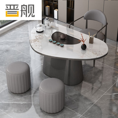 晋舰岩板茶桌椅组合现代家用阳台简约茶桌办公室泡茶桌 1.0桌1主椅2凳