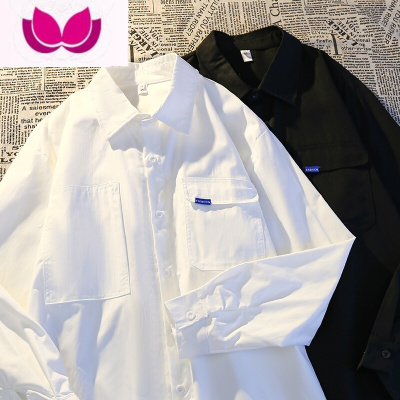 七斓日系复古工装潮牌白色衬衫男长袖内搭美式潮流高级感男生衬衣外套