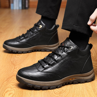 Ideamini马丁靴男士英伦风休闲冬季加绒棉鞋男增高工装靴高帮皮鞋防水男靴靴子