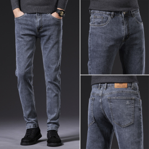金盾(KIN DON)黑色牛仔裤男冬季厚款修身潮牌小脚裤子男士休闲冬天韩版潮流百搭长裤