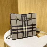 MKJ时尚女包2023新款时尚百搭潮格子链条大包公文托特包手提包单肩ins高级感小众设计