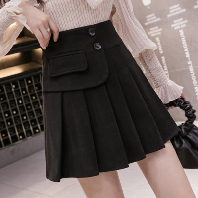 YIBUSHENG百褶裙女春秋2021年新款小清新学院风毛呢半身裙高腰a字蓬蓬短裙