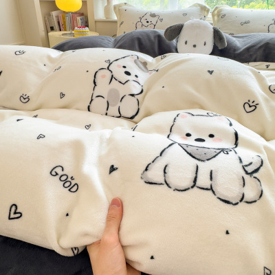 a类母婴奶绒四件套加厚保暖冬季加绒床上被单 被套学生三件套