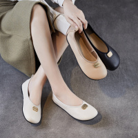 森系文艺手工真皮平底仙女鞋舒适气质金属一脚蹬牛皮浅口软底单鞋