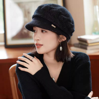 帽子女冬季秋冬针织毛线帽时尚兔毛贝雷帽韩版潮鸭舌帽加厚渔夫帽