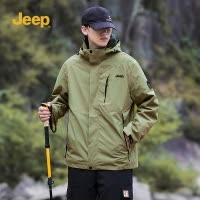 Jeep吉普户外三合一冲锋夹克男士登山服情侣抓绒两件套外套女款 S