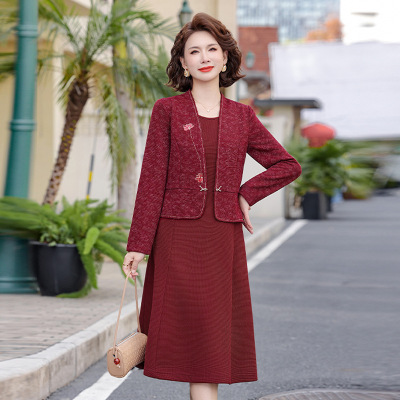 2026年女装新款衣服春秋婚宴妈妈装连衣裙气质喜庆婆婆装中年