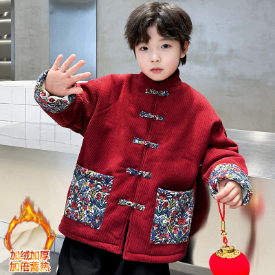 拜年服男童加绒外套国风新款儿童唐装过新年喜庆衣服宝宝汉服