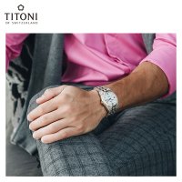 Titoni瑞士梅花表男表自动机械手表空中霸王系列罗马表钢带93709SY-385