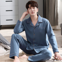 秋冬季纯棉睡衣男士开衫翻领长袖全棉青少年休闲家居服套装可外穿