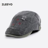 / 拼接做旧鸭舌帽破洞复古水洗前进帽子牛仔贝雷帽刺绣