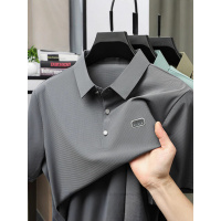 2025夏季冰丝短袖T恤休闲宽松polo衫中年男士翻领速干半袖T恤