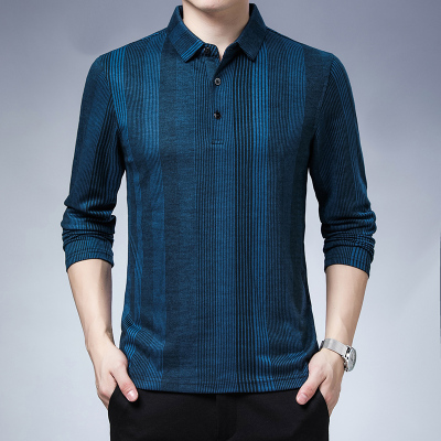 花花公子长袖t恤春季男士商务休闲免烫羊毛潮流条纹polo衫男