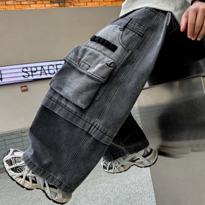 男童春秋款裤子炸街儿童牛仔裤秋季新款中大童装秋装工装裤潮