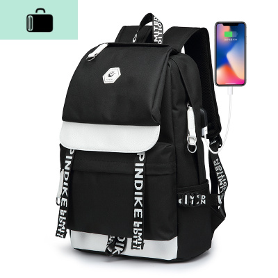 男士双肩包韩版原宿ulzzang大学生背包男时尚潮流ins初中学生书包NEW LAKE 黑色小号USB充电版