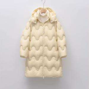 90绒新国标白鸭绒冬加长款简约时尚波浪连帽加厚羽绒服女_77