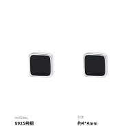 925纯银简约黑方块耳钉女韩国耳饰耳环小众设计ins风时尚送女朋友老婆情人节七夕生日礼物