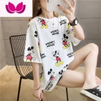 七斓2023新款短袖t恤女米老鼠卡通印花米奇宽松韩版白色半袖上衣ins潮