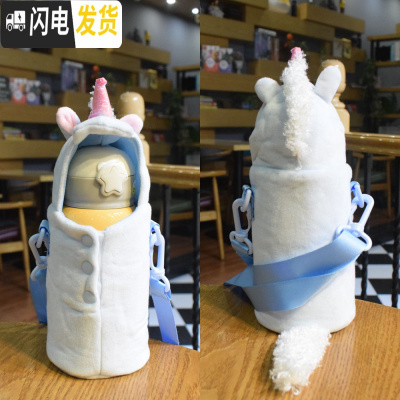 三维工匠两用儿童保温杯带吸管不锈钢水杯小学生宝宝女幼儿园便携防摔水壶 316猫咪+浅蓝独角兽+杯套双盖