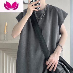 七斓绒背心男士夏季ins港风宽松简约坎肩运动潮流潮牌百搭无袖T恤