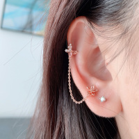 银针韩国进口耳钉彩钻蝴蝶花朵耳骨钉双耳洞耳链单只送女朋友老婆情人节七夕生日礼物