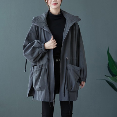 SUNTEK加肥加大码女装秋冬胖妹妹mm宽松中长款拉链200斤300连帽风衣外套风衣