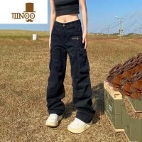 YANXU美式复古休闲直筒vibe工装裤男女欧美高街设计感宽松多口袋裤子