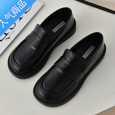 SUNTEK壹梨黑色平底小皮鞋女202年新款一脚蹬乐福鞋软底哑光日系单鞋子