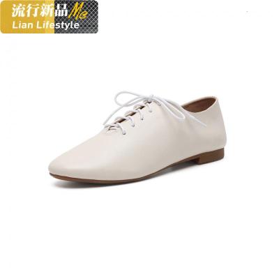 配裙子的小白鞋女2020春款透气百搭文艺真皮平底软皮单鞋女英伦风知义(ZHIYI)休闲鞋