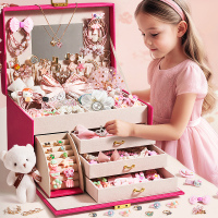 粉色公主发饰礼盒套装小女孩可爱发箍首饰盒装扮玩具圣诞礼物3750