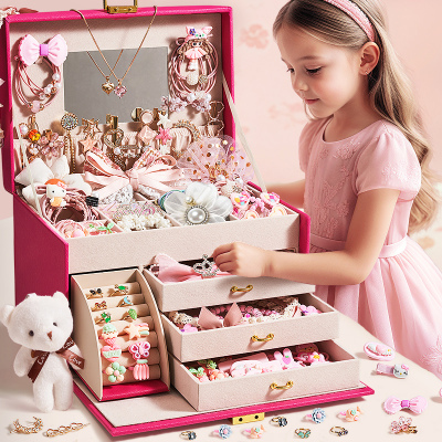 粉色公主发饰礼盒套装小女孩可爱发箍首饰盒装扮玩具圣诞礼物3750