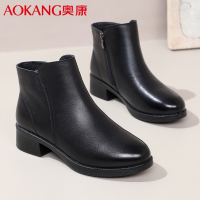 奥康棉鞋女秋冬休闲女士短靴中年妈妈棉皮鞋加绒保暖牛皮女靴