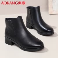 奥康棉鞋女秋冬休闲女士短靴中年妈妈棉皮鞋加绒保暖牛皮女靴