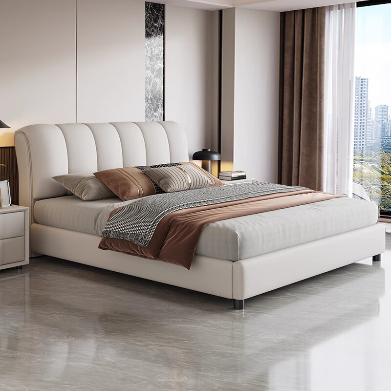 意式真皮床轻奢现代简约主卧室双人床小户型储物床家用软包大床