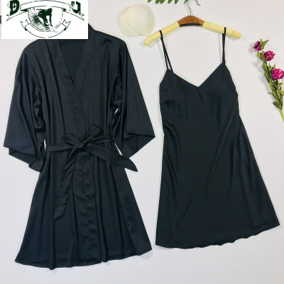 HLCOMAN新款睡衣女春夏季吊带睡裙睡袍两件套性感高级感浴袍薄款丝绸家居睡裙