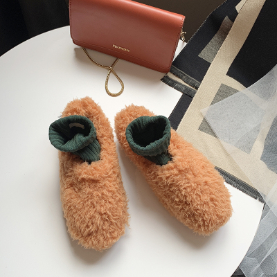 七色王国2020新款豆豆鞋加绒白色毛毛鞋女冬外穿厚底网红一脚蹬孕妇懒人鞋休闲鞋